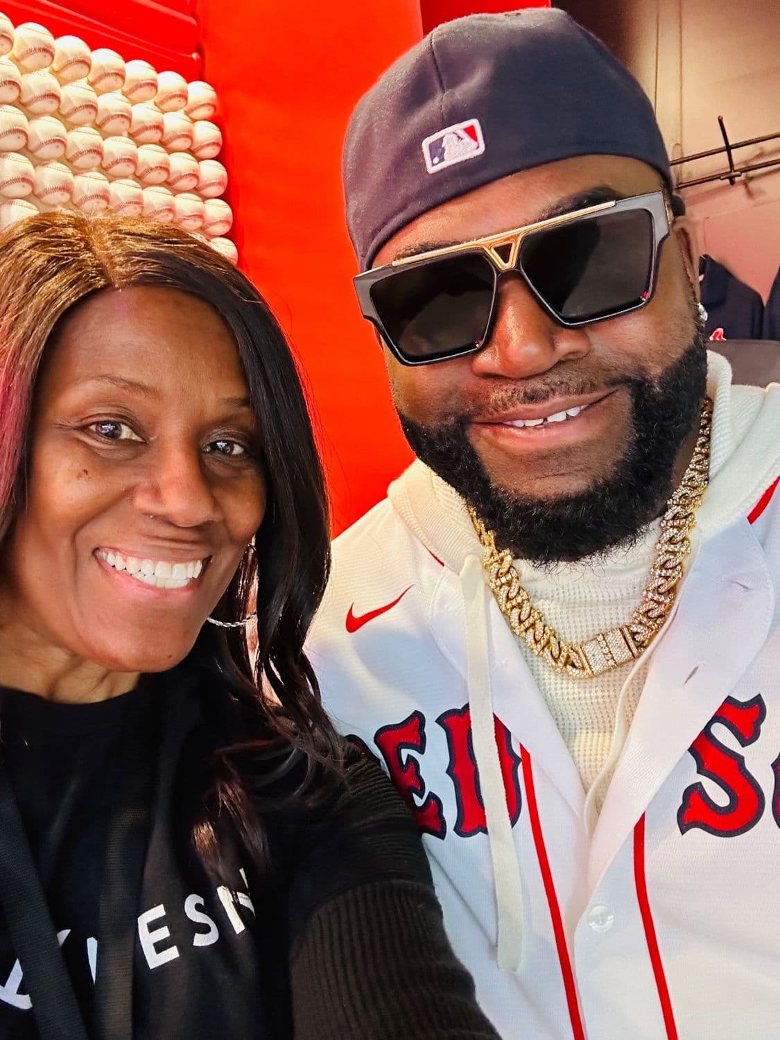 Felicia Burton with David Ortiz inside the NESN studio at Fenway Park